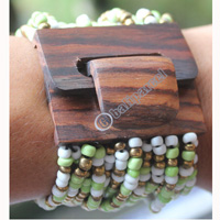 Bracelet, Made From Glassbeads With Sono Wood