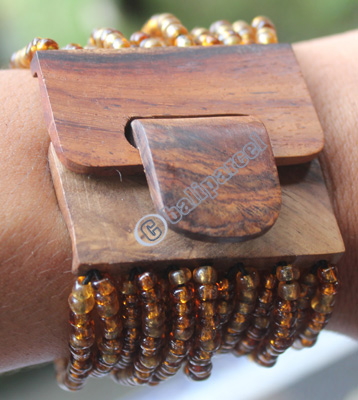 Bracelet, Made From Glassbeads With Sono Wood