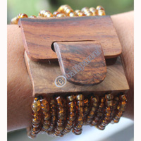 Bracelet, Made From Glassbeads With Sono Wood
