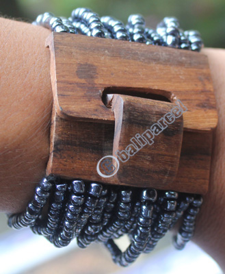 Bracelet, Made From Glassbeads With Sono Wood
