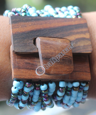 Bracelet, Made From Glassbeads With Sono Wood