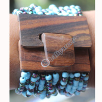 Bracelet, Made From Glassbeads With Sono Wood