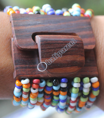 Bracelet, Made From Glassbeads With Sono Wood