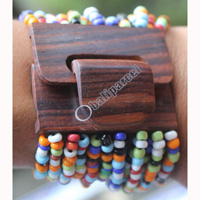 Bracelet, Made From Glassbeads With Sono Wood