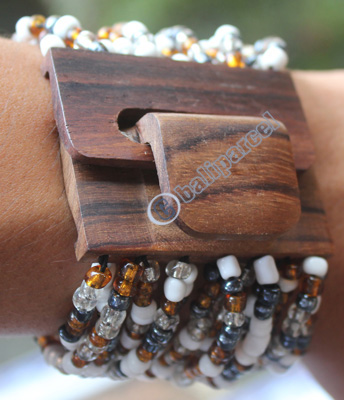 Bracelet, Made From Glassbeads With Sono Wood