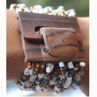 Bracelet, Made From Glassbeads With Sono Wood