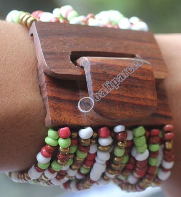 Bracelet, Made From Glassbeads With Sono Wood