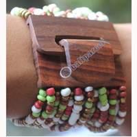 Bracelet, Made From Glassbeads With Sono Wood