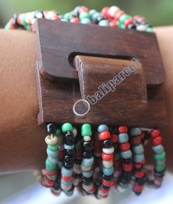 Bracelet, Made From Glassbeads With Sono Wood