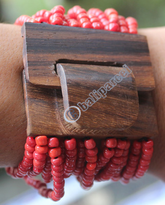 Bracelet, Made From Glassbeads With Sono Wood
