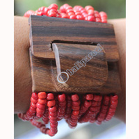 Bracelet, Made From Glassbeads With Sono Wood