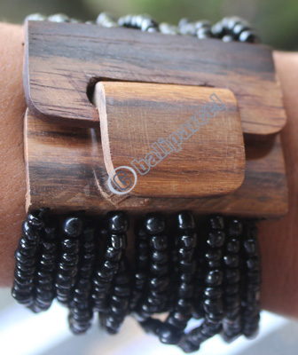 Bracelet, Made From Glassbeads With Sono Wood