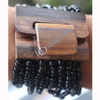 Bracelet, Made From Glassbeads With Sono Wood