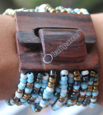 Bracelet, Made From Glassbeads With Sono Wood