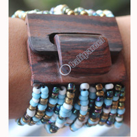 Bracelet, Made From Glassbeads With Sono Wood