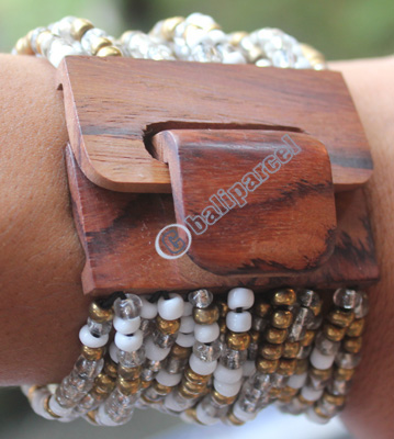 Bracelet, Made From Glassbeads With Sono Wood