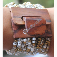 Bracelet, Made From Glassbeads With Sono Wood
