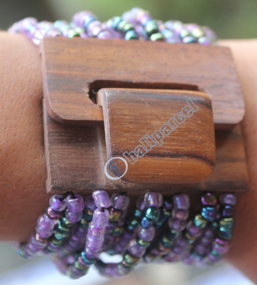 Bracelet, Made From Glassbeads With Sono Wood