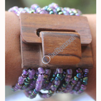 Bracelet, Made From Glassbeads With Sono Wood