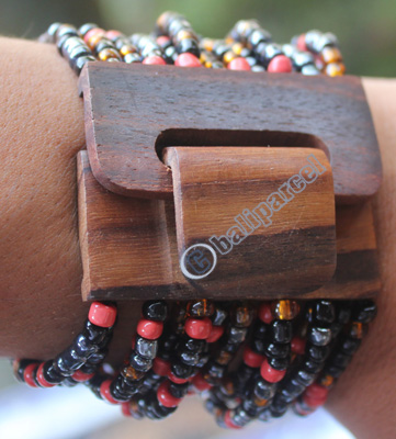 Bracelet, Made From Glassbeads With Sono Wood