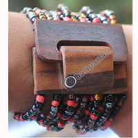 Bracelet, Made From Glassbeads With Sono Wood