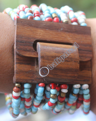 Bracelet, Made From Glassbeads With Sono Wood