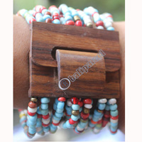 Bracelet, Made From Glassbeads With Sono Wood