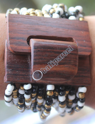 Bracelet, Made From Glassbeads With Sono Wood