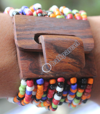Bracelet, Made From Glassbeads With Sono Wood