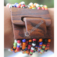 Bracelet, Made From Glassbeads With Sono Wood