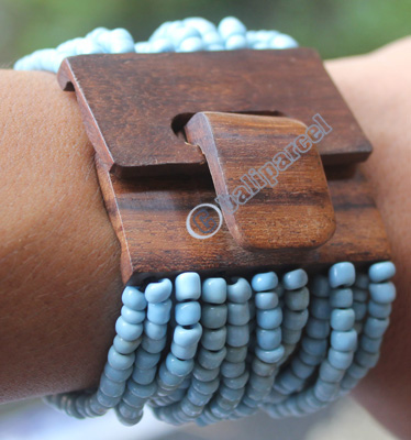 Bracelet, Made From Glassbeads With Sono Wood