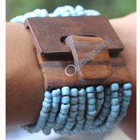 Bracelet, Made From Glassbeads With Sono Wood