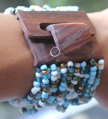 Bracelet, Made From Glassbeads With Sono Wood