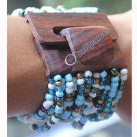 Bracelet, Made From Glassbeads With Sono Wood