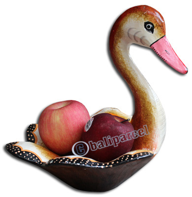 Wooden Duck Basket Fruit, Handcarved From Albesia Wood