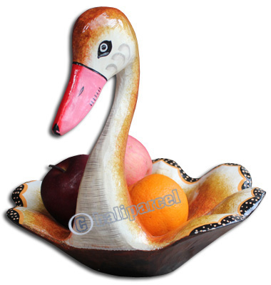 Wooden Duck Basket Fruit, Handcarved From Albesia Wood