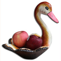 Wooden Duck Basket Fruit, Handcarved From Albesia Wood