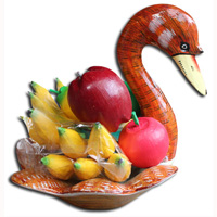 Wooden Duck Basket Fruit, Handcarved From Albesia Wood ( Include Fruit Inside )
