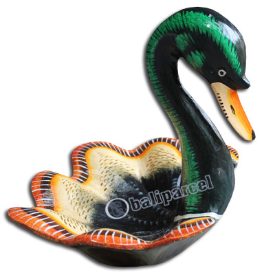 Wooden Duck Basket Fruit, Handcarved From Albesia Wood