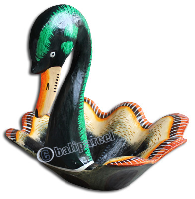 Wooden Duck Basket Fruit, Handcarved From Albesia Wood