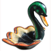 Wooden Duck Basket Fruit, Handcarved From Albesia Wood