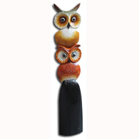 Wooden 2 Owl, Handcarved From Albesia Wood