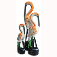 Wooden Heron Set Of 3, Hand Carved From Albesia Wood