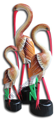 Wooden Heron Set Of 3, Hand Carved From Albesia Wood