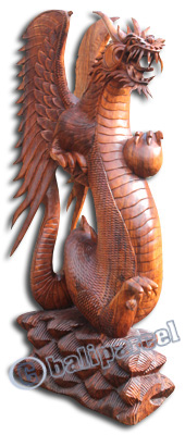 Wooden Dragon, Hand Carved From Suar Wood