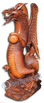 Wooden Dragon, Hand Carved From Suar Wood