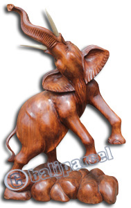 Wooden Standing Elephant , Hand Carved From Suar Wood