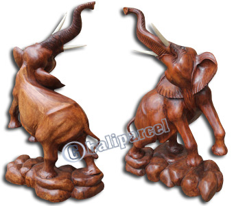 Wooden Standing Elephant , Hand Carved From Suar Wood