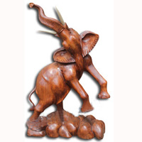 Wooden Standing Elephant , Hand Carved From Suar Wood