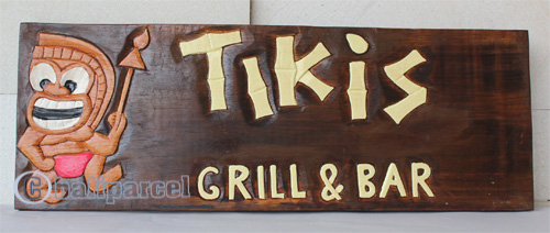 Wooden Tiki Wallhanging, Hand Carved From Albesia Wood